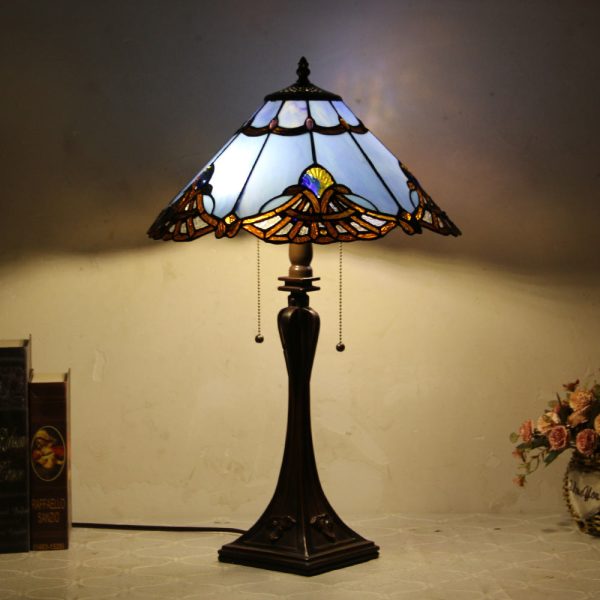 Tiffany Mediterranean Stained Glass Cone Pull Cord 2-Light Table Lamp - Image 2