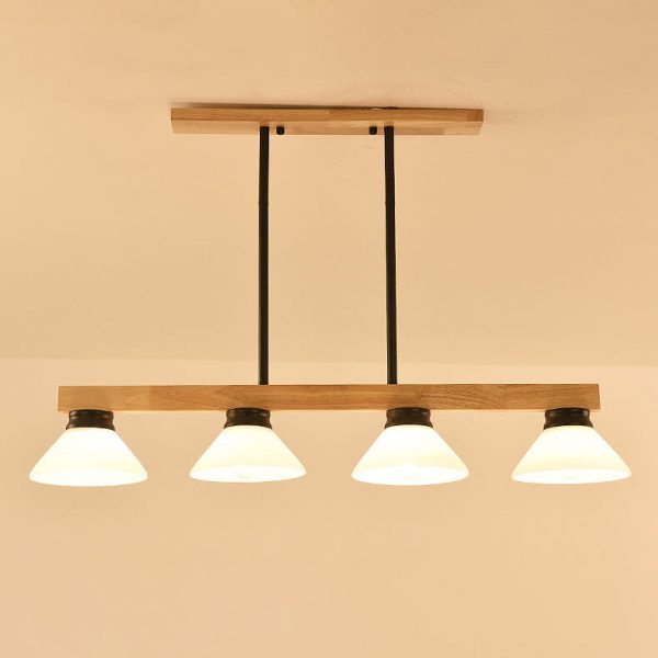 Nordic Solid Wood Cone Glass Shade 3/4 Light Island Light Chandelier - Image 12