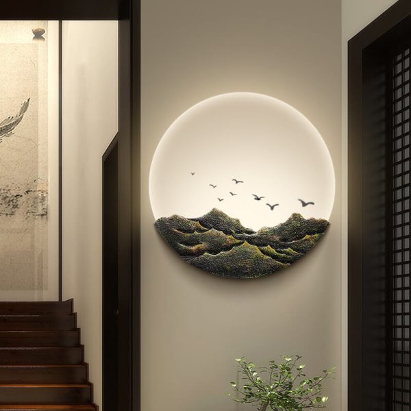 Chinese Classical Three-Dimensional Sculpture Resin Mountain Acrylic Round LED Wall Sconce Lamp - Image 2