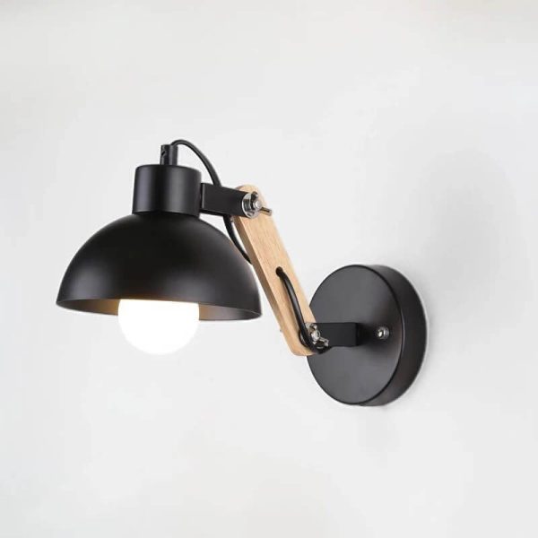 Modern Nordic Iron Semicircle Adjustable Wooden Lamp Arm 1-Light Wall Sconce Lamp - Image 4