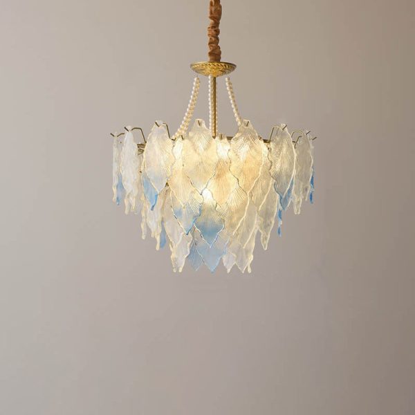 Traditional French Round Tree Leaf Blade Pearl Iron Copper Glass 3/6/9/12 Light Chandelier For Living Room - Image 12