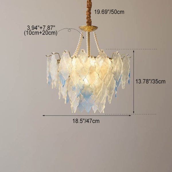 Traditional French Round Tree Leaf Blade Pearl Iron Copper Glass 3/6/9/12 Light Chandelier For Living Room - Image 5