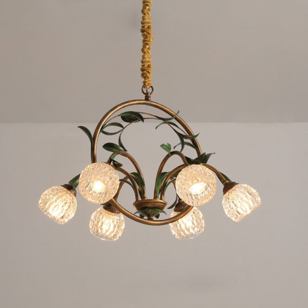 Modern Art Deco Iron Lacquered Ring Tulip Glass Crystal Shade 6/8-Light Chandelier For Living Room - Image 12