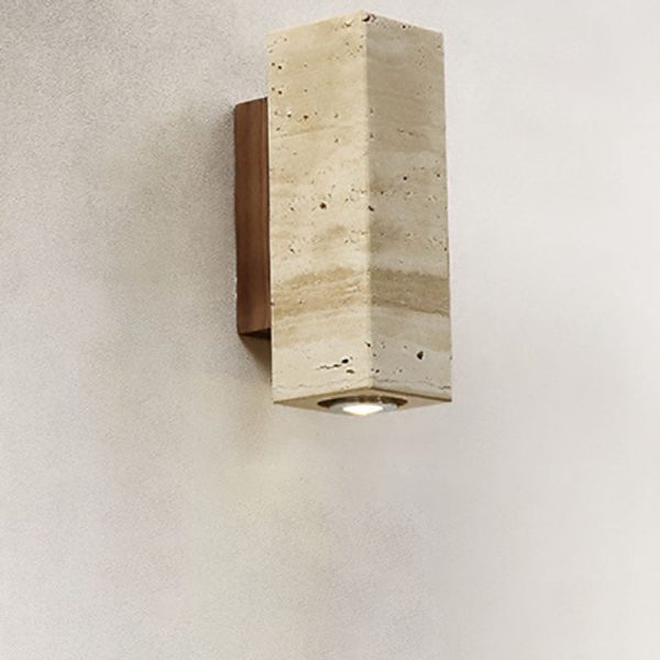 Japanese Wabi-Sabi Round Square Yellow Travertine Rubber Wood 1-Light Spotlight Wall Sconce Lamp - Image 16