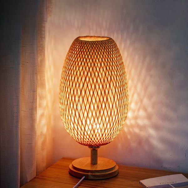 Chinese Minimalist Bamboo Weaving Oval Round 1-Light Table Lamp - Image 13