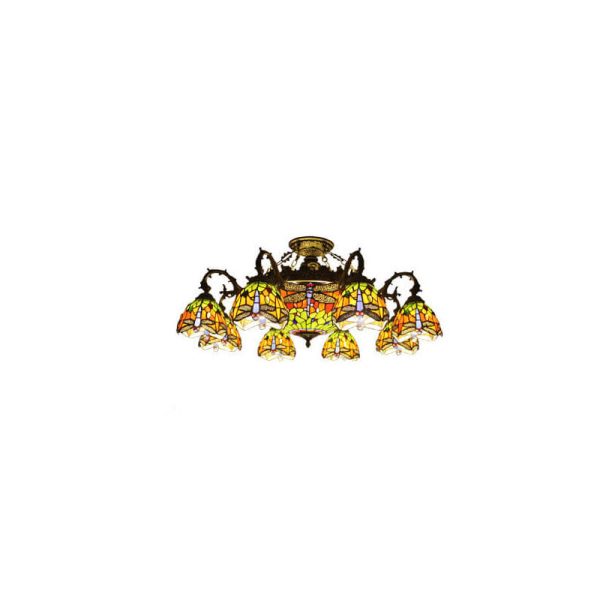 Tiffany Retro Beige Baroque Stained Glass 11-Light Semi-Flush Mount Ceiling Light - Image 14