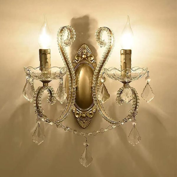 European Vintage Crystal Candelabra 1/2 Light Wall Sconce Lamp - Image 11