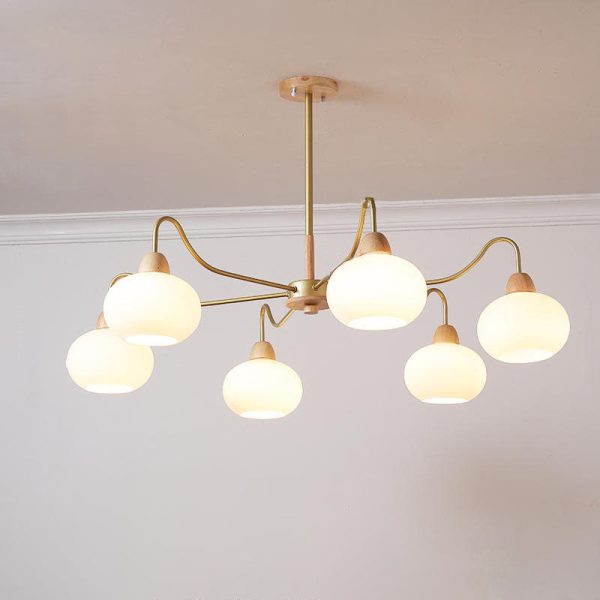 Nordic Japanese Glass Round Wood 3/6/8 Light Chandelier - Image 4