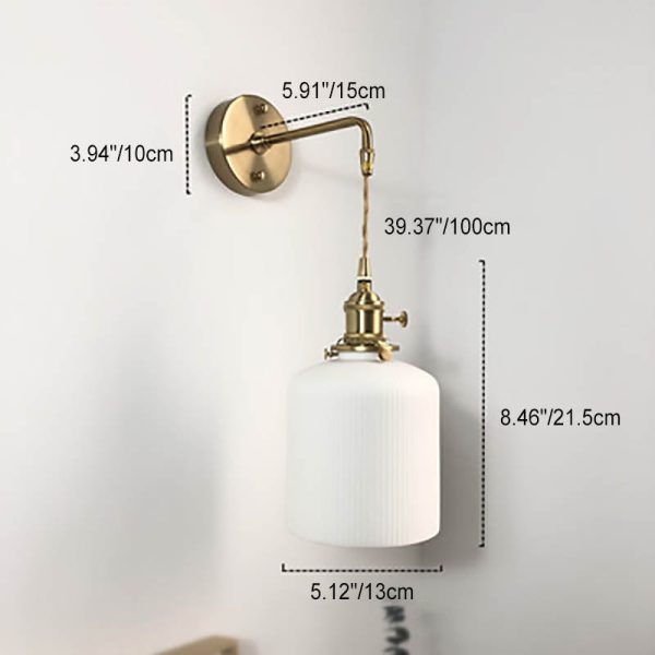 Japanese Retro Minimalist Cylinder Oval Brass Lucite 1-Light Wall Sconce Lamp - Image 5