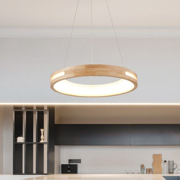 Japanese Simplicity Log Circle Island Light LED Chandelier - Image 2