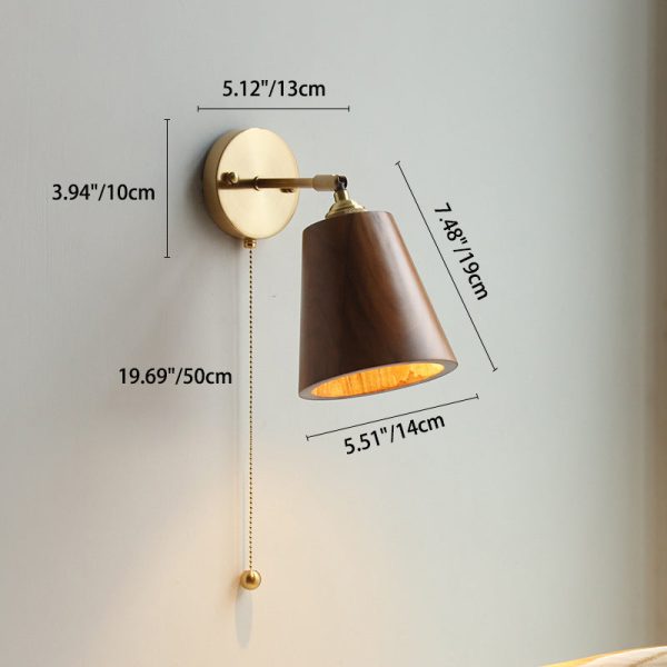 Contemporary Scandinavian Round Cone Dome Copper Wood 1-Light Wall Sconce Lamp For Bedroom - Image 5