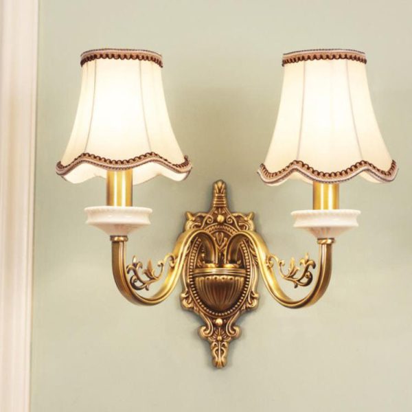 European Luxury Fabric Brass Carved 1/2 Light Wall Sconce Lamp - Image 4