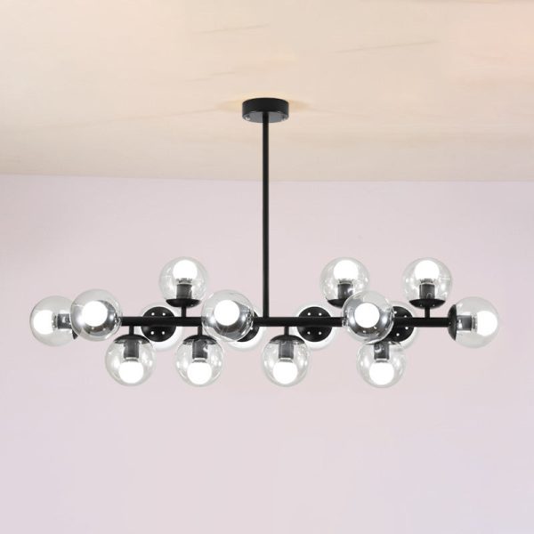 Contemporary Scandinavian Long Round Globe Iron Glass 16-Light Island Light Chandelier For Dining Room - Image 7