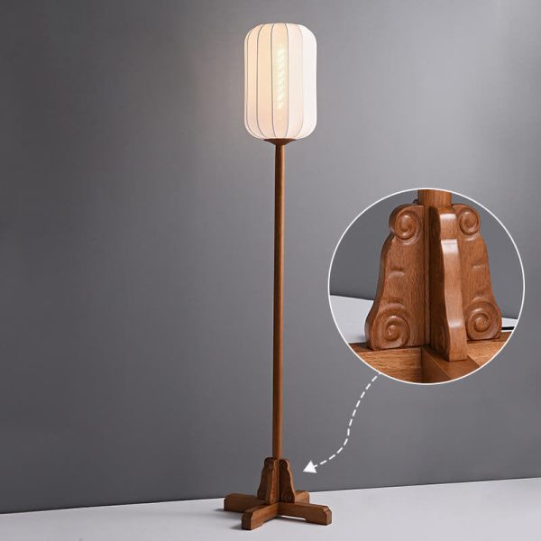 Japanese Zen Rosewood Base Silk Lantern Shade 1-Light Standing Floor Lamp - Image 5