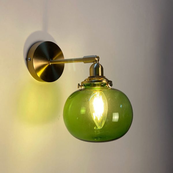 Japanese Vintage Round Ball Glass Brass 1-Light Wall Sconce Lamp - Image 2
