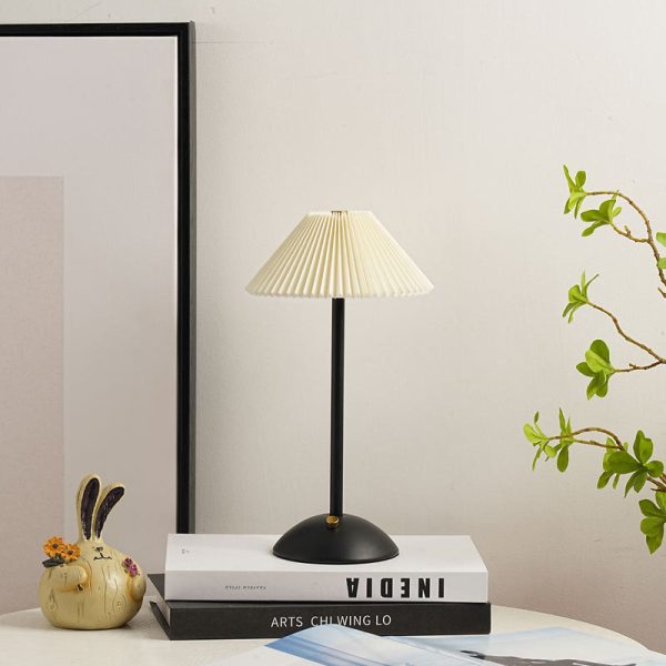 Contemporary Scandinavian Rechargeable Iron Fabric Conic Pleated 1-Light Table Lamp For Bedside - Image 17