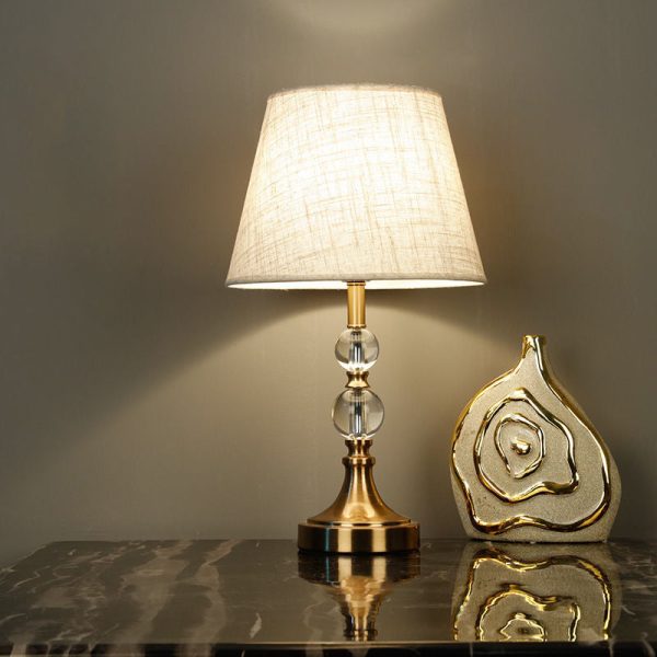 Modern Minimalist Column Crystal Iron Fabric 1-Light Table Lamp For Living Room - Image 3