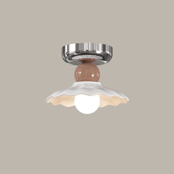 Modern Cream Round Lace Iron Ceramic 1-Light Semi-Flush Mount Ceiling Light - Image 17