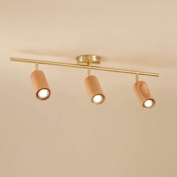 Nordic Minimalist Walnut Wood Spotlight Linear Track 1/2/3/4 Light LED Semi-Flush Mount Ceiling Light - Image 13