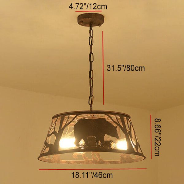 Traditional Vintage Round Trapezoidal Animal Iron 1-Light Pendant Light For Living Room - Image 8