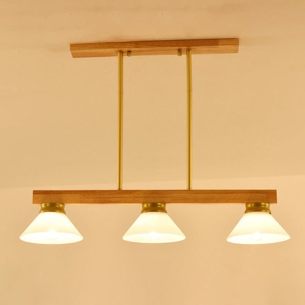 Nordic Solid Wood Cone Glass Shade 3/4 Light Island Light Chandelier - Image 13