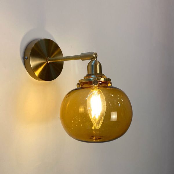 Japanese Vintage Round Ball Glass Brass 1-Light Wall Sconce Lamp - Image 3