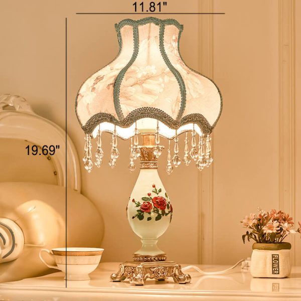 European Retro Light Luxury Carving Resin Fabric Alloy 1-Light Table Lamp - Image 16