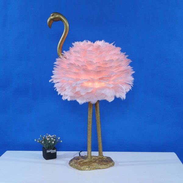 Contemporary Nordic Goose Feather Metal Flamingo Ball 1-Light Table Lamp For Bedside - Image 16