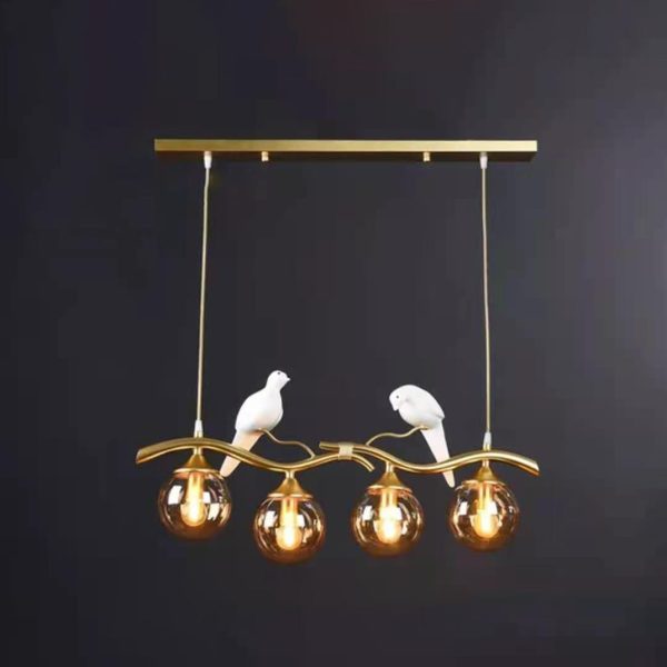 Contemporary Creative Resin Bird Glass Ball Shade 4-Light Island Light Chandelier For Living Room - Image 8