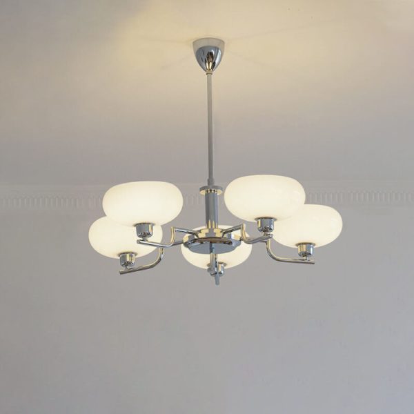 Nordic Vintage Milk White Glass Dome Chrome 3/5 Light Chandelier - Image 7
