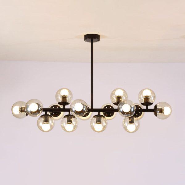 Contemporary Scandinavian Long Round Globe Iron Glass 16-Light Island Light Chandelier For Dining Room - Image 8
