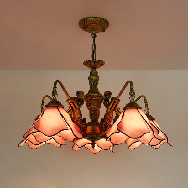 Traditional Tiffany Floral Iron Glass 3/5 Light Chandelier For Living Room - Image 5