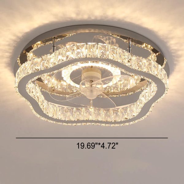 Modern Luxury Crystal Stainless Steel LED Flush Mount Ceiling Fan Light - Image 12