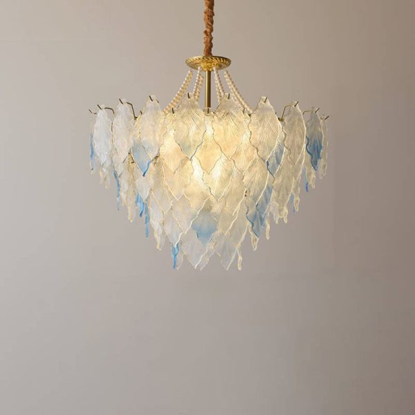 Traditional French Round Tree Leaf Blade Pearl Iron Copper Glass 3/6/9/12 Light Chandelier For Living Room - Image 13