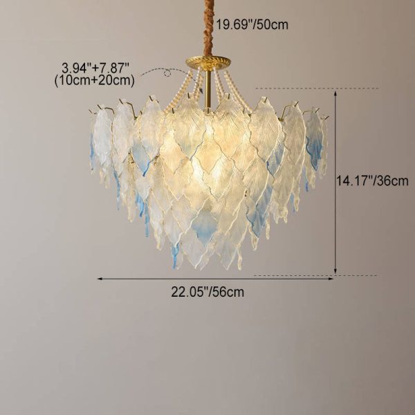 Traditional French Round Tree Leaf Blade Pearl Iron Copper Glass 3/6/9/12 Light Chandelier For Living Room - Image 6