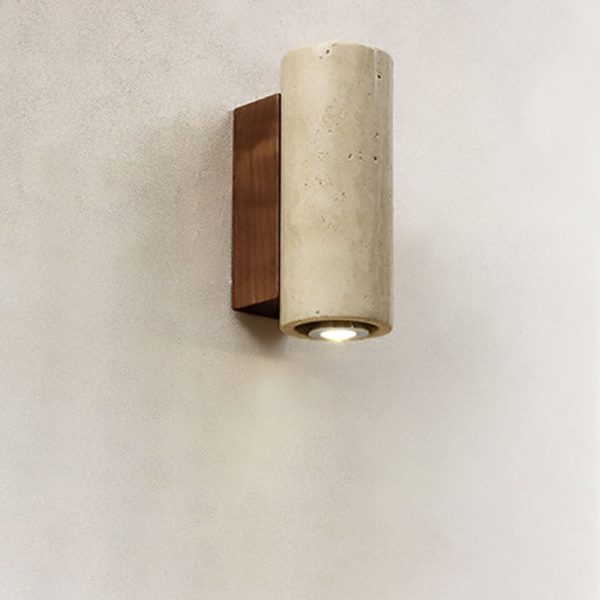 Japanese Wabi-Sabi Round Square Yellow Travertine Rubber Wood 1-Light Spotlight Wall Sconce Lamp - Image 17