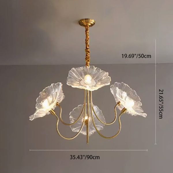 Modern Art Deco Gold Finish Frame Lotus Leaf Glass Shade 3/6-Light Chandelier For Living Room - Image 7