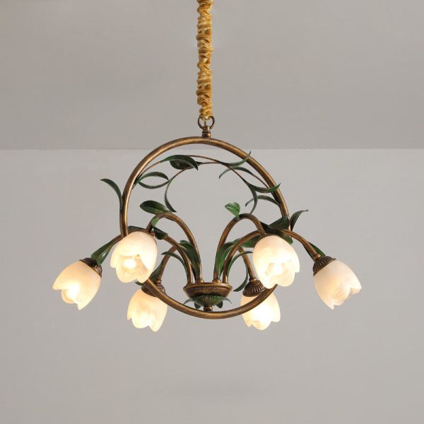 Modern Art Deco Iron Lacquered Ring Tulip Glass Crystal Shade 6/8-Light Chandelier For Living Room - Image 3