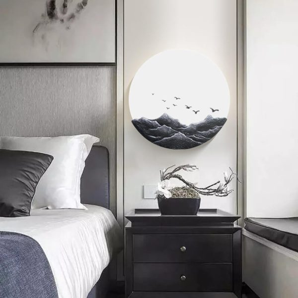 Chinese Classical Three-Dimensional Sculpture Resin Mountain Acrylic Round LED Wall Sconce Lamp - Image 10