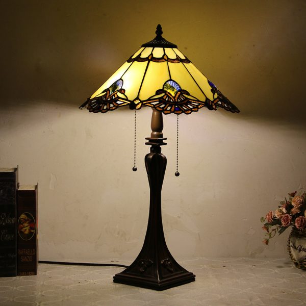 Tiffany Mediterranean Stained Glass Cone Pull Cord 2-Light Table Lamp - Image 3