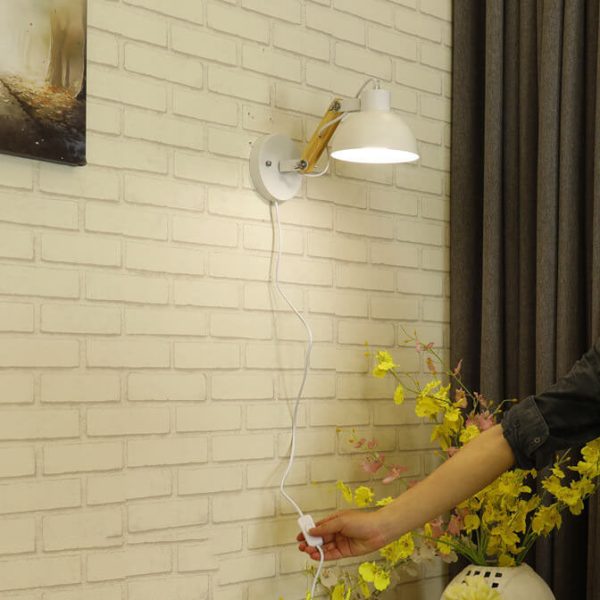 Modern Nordic Iron Semicircle Adjustable Wooden Lamp Arm 1-Light Wall Sconce Lamp - Image 12