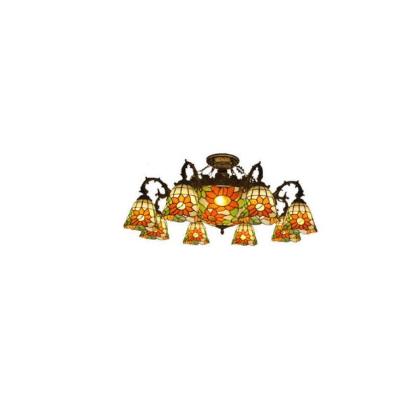 Tiffany Retro Beige Baroque Stained Glass 11-Light Semi-Flush Mount Ceiling Light - Image 15