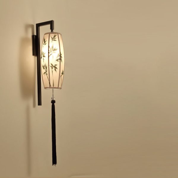 Chinese Vintage Painted Fabric Lantern Tassel 1-Light Wall Sconce Lamp - Image 6