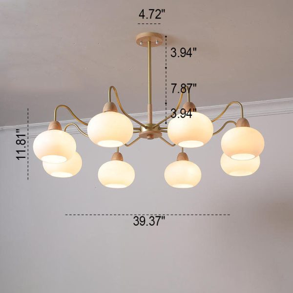 Nordic Japanese Glass Round Wood 3/6/8 Light Chandelier - Image 11