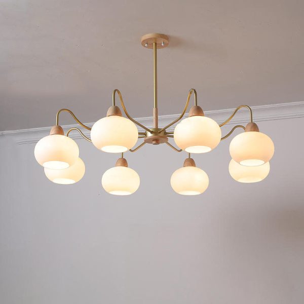 Nordic Japanese Glass Round Wood 3/6/8 Light Chandelier - Image 5