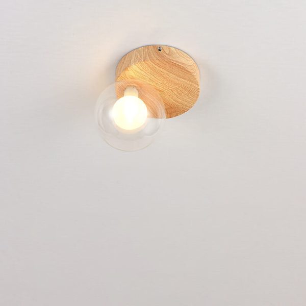 Japanese Minimalist Glass Iron Woodgrain 1-Light Semi-Flush Mount Ceiling Light - Image 8