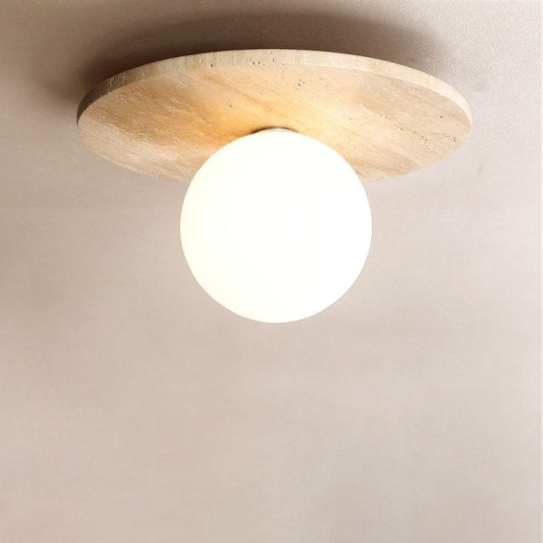 Modern Minimalist Cylinder Oval Dish Yellow Travertine 1-Light Semi-Flush Mount Ceiling Light For Living Room - Image 14