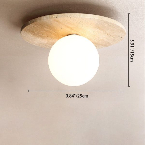 Modern Minimalist Cylinder Oval Dish Yellow Travertine 1-Light Semi-Flush Mount Ceiling Light For Living Room - Image 6