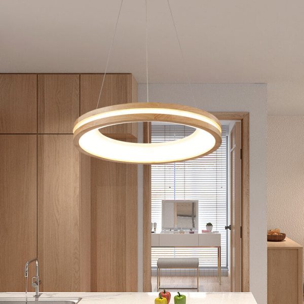Japanese Simplicity Log Circle Island Light LED Chandelier - Image 3