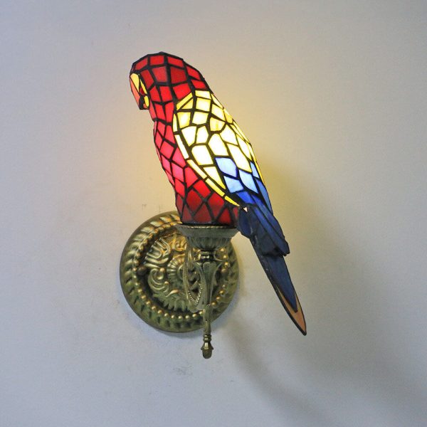 Tiffany Vintage Parrot Stained Glass 1-Light Wall Sconce Lamp - Image 4
